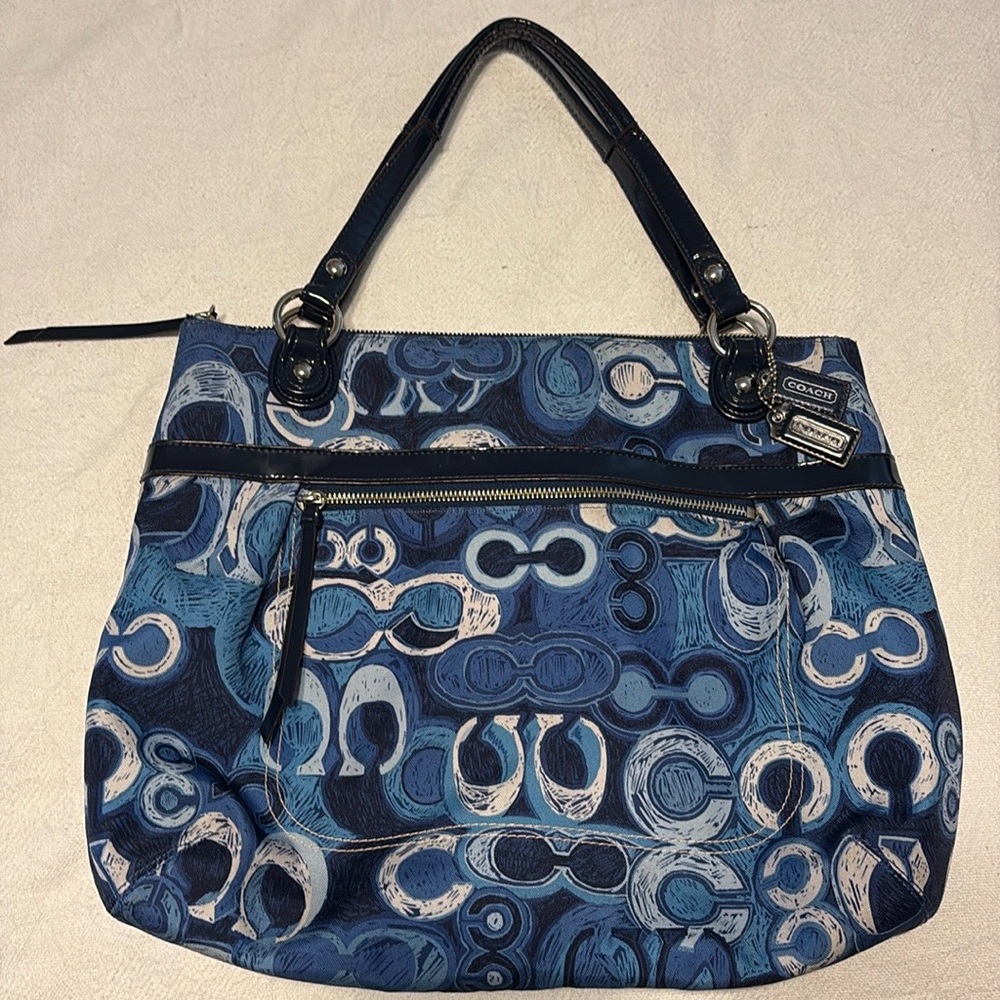 AUTHENTIC COACH POPPY GLAM LARGE TOTE BAG PURSE 19881_MULTICOLOR DENIM BLUE